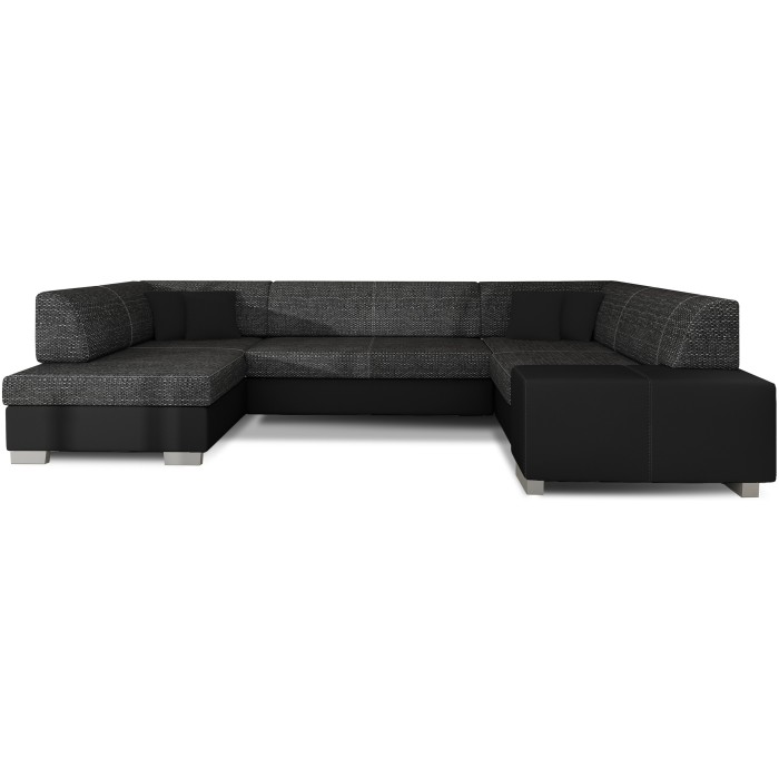 Canapé panoramique en U Gris foncé & Noir convertible 6 places HAVANE design géométrique 