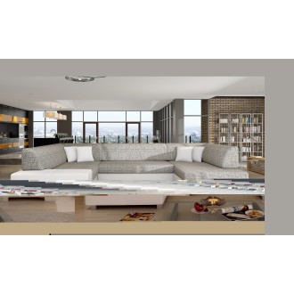 Canapé panoramique en U Gris foncé & Noir convertible 6 places HAVANE design géométrique 