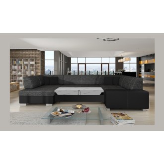 Canapé panoramique en U Gris foncé & Noir convertible 6 places HAVANE design géométrique 
