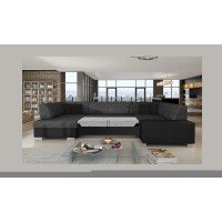 Canapé panoramique en U Gris foncé & Noir convertible 6 places HAVANE design géométrique 