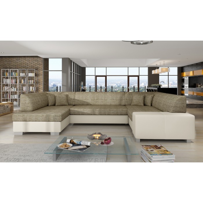 Canapé panoramique en U Beige convertible 6 places HAVANE espace détente généreux 