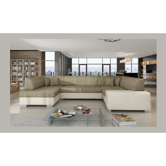 Canapé panoramique en U Beige convertible 6 places HAVANE espace détente généreux 