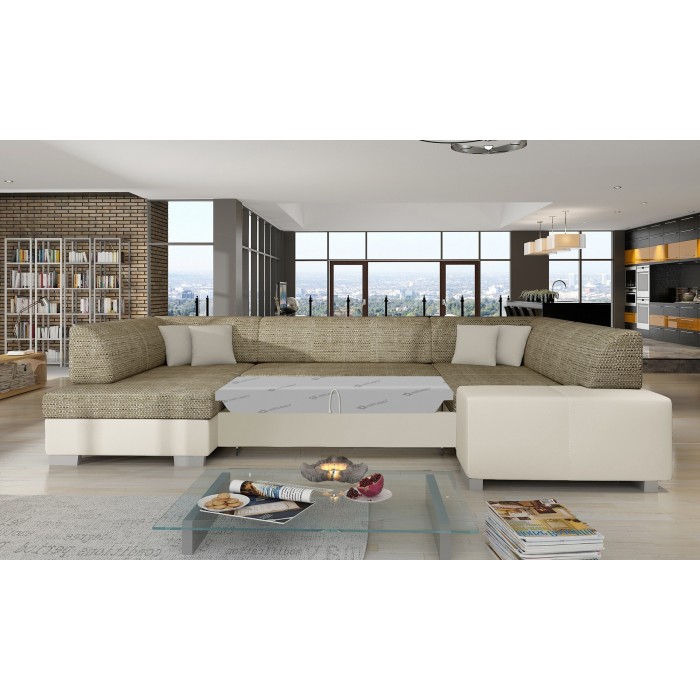 Canapé panoramique en U Beige convertible 6 places HAVANE espace détente généreux 