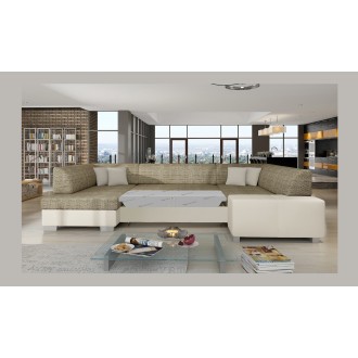 Canapé panoramique en U Beige convertible 6 places HAVANE espace détente généreux 