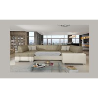 Canapé panoramique en U Beige convertible 6 places HAVANE espace détente généreux 