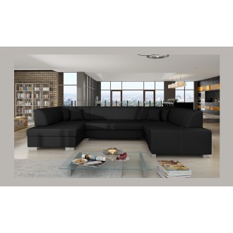 Canapé panoramique en U Noir convertible 6 places HAVANE confort moelleux 
