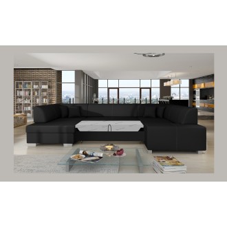 Canapé panoramique en U Noir convertible 6 places HAVANE confort moelleux 