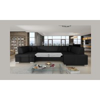Canapé panoramique en U Noir convertible 6 places HAVANE confort moelleux 