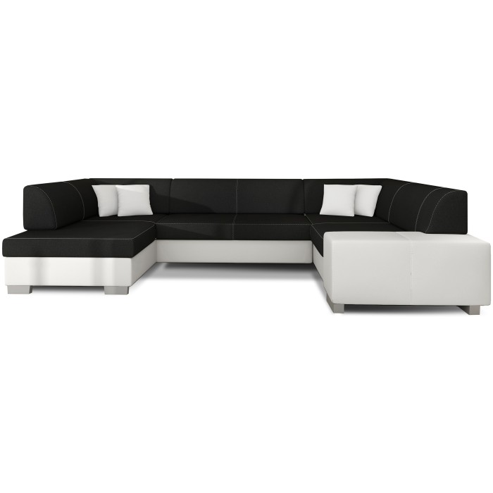 Canapé panoramique en U Gris foncé & Blanc convertible 6 places HAVANE avec assise profonde 