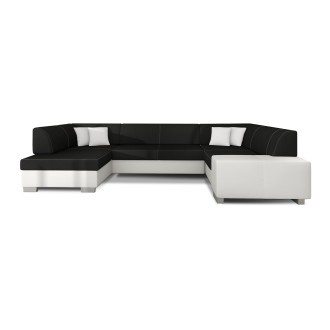 Canapé panoramique en U Gris foncé & Blanc convertible 6 places HAVANE avec assise profonde 
