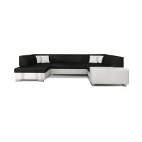 Canapé panoramique en U Gris foncé & Blanc convertible 6 places HAVANE avec assise profonde 