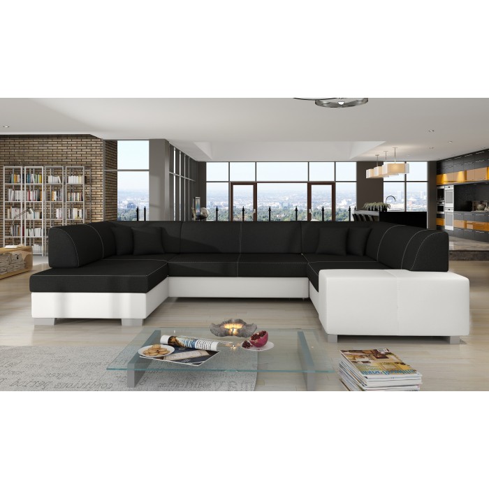 Canapé panoramique en U Gris foncé & Blanc convertible 6 places HAVANE avec assise profonde 