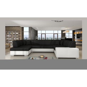 Canapé panoramique en U Gris foncé & Blanc convertible 6 places HAVANE avec assise profonde 
