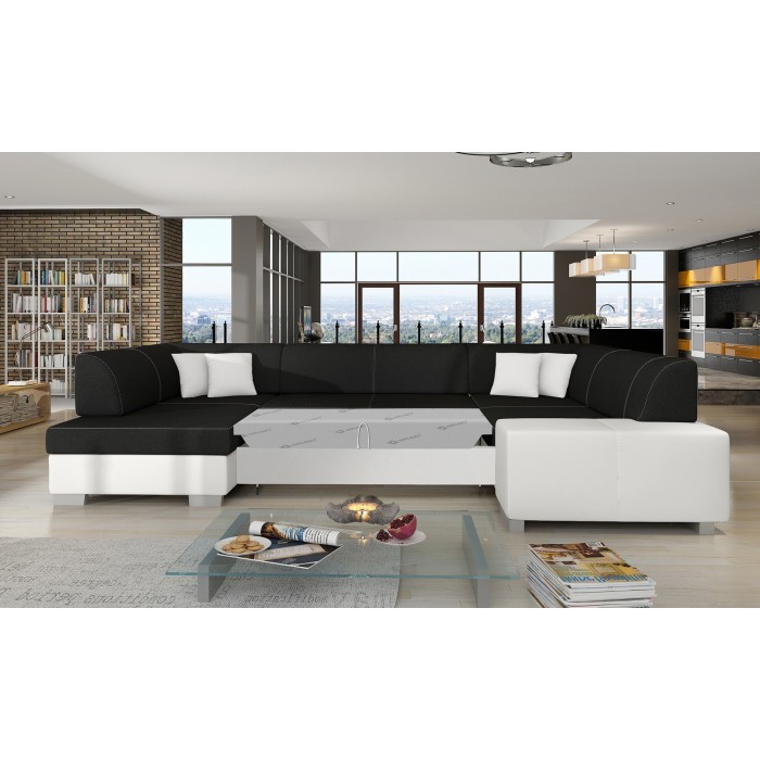 Canapé panoramique en U Gris foncé & Blanc convertible 6 places HAVANE avec assise profonde 