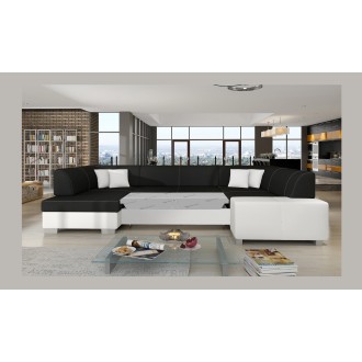 Canapé panoramique en U Gris foncé & Blanc convertible 6 places HAVANE avec assise profonde 