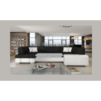 Canapé panoramique en U Gris foncé & Blanc convertible 6 places HAVANE avec assise profonde 