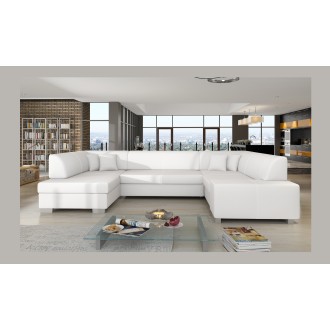 Canapé panoramique en U Blanc convertible 6 places HAVANE avec coffre 