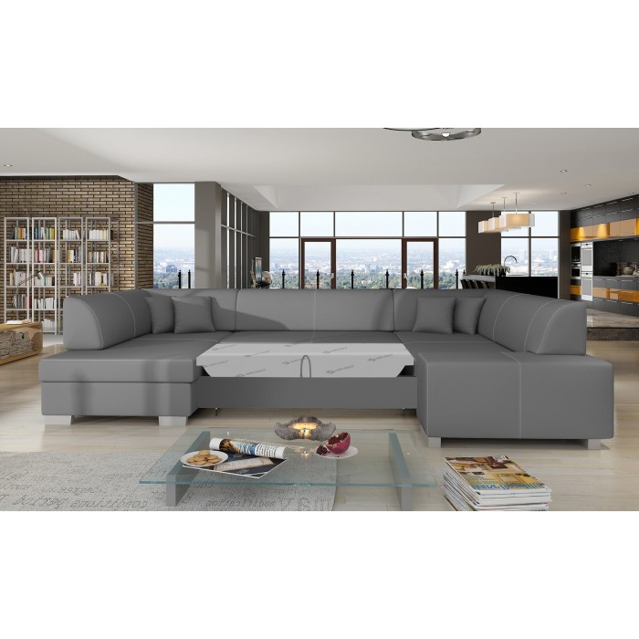 Canapé panoramique en U Gris convertible 6 places HAVANE couchage 125x280cm 