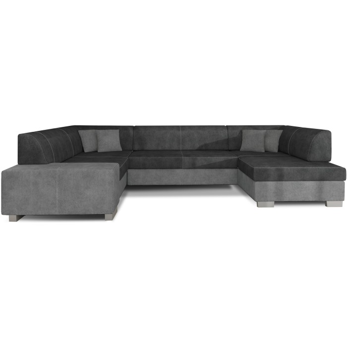 Canapé panoramique en U Gris béton convertible 6 places HAVANE mécanisme Dauphin 