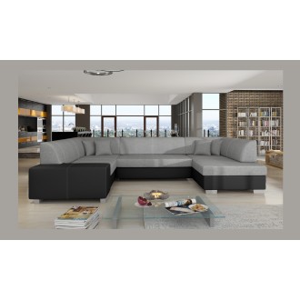 Canapé panoramique en U Gris & Noir convertible 6 places HAVANE assise mousse T30 