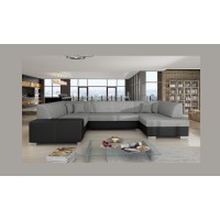 Canapé panoramique en U Gris & Noir convertible 6 places HAVANE assise mousse T30 