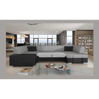 Canapé panoramique en U Gris & Noir convertible 6 places HAVANE assise mousse T30 