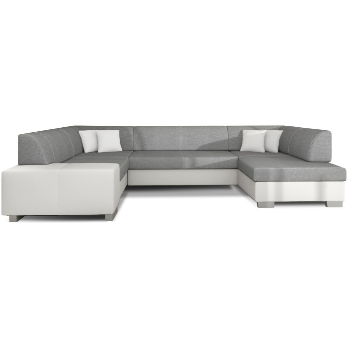 Canapé panoramique en U Gris & Blanc convertible 6 places HAVANE grand format familial 
