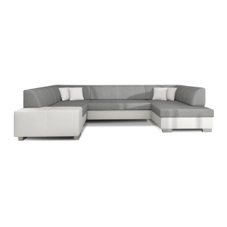 Canapé panoramique en U Gris & Blanc convertible 6 places HAVANE grand format familial 