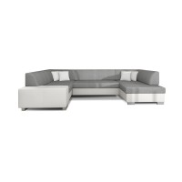 Canapé panoramique en U Gris & Blanc convertible 6 places HAVANE grand format familial 