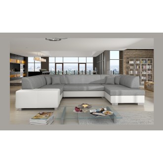 Canapé panoramique en U Gris & Blanc convertible 6 places HAVANE grand format familial 