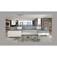 Canapé panoramique en U Gris & Blanc convertible 6 places HAVANE grand format familial 