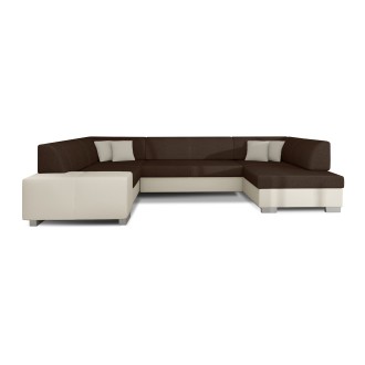 Canapé panoramique en U Marron & Blanc convertible 6 places HAVANE avec rangement intégré 