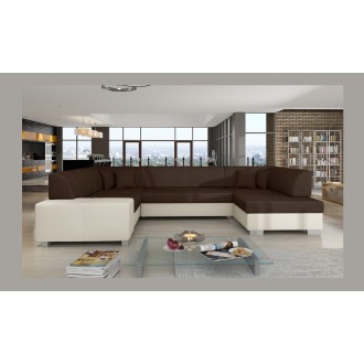 Canapé panoramique en U Marron & Blanc convertible 6 places HAVANE avec rangement intégré 