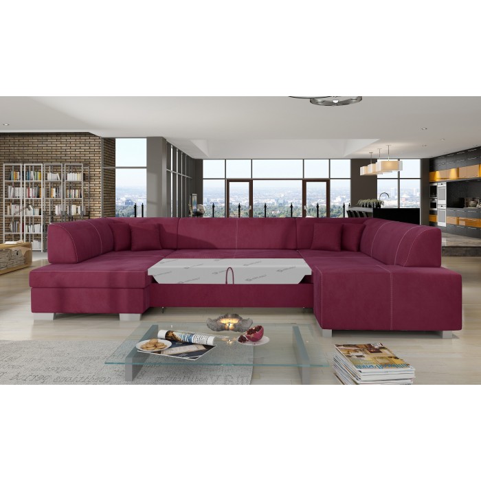 Canapé panoramique en U Rose foncé convertible 6 places HAVANE convertible 6 places 