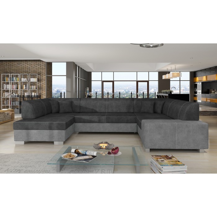 Canapé panoramique en U Gris & Gris Foncé convertible 6 places HAVANE confort panoramique 