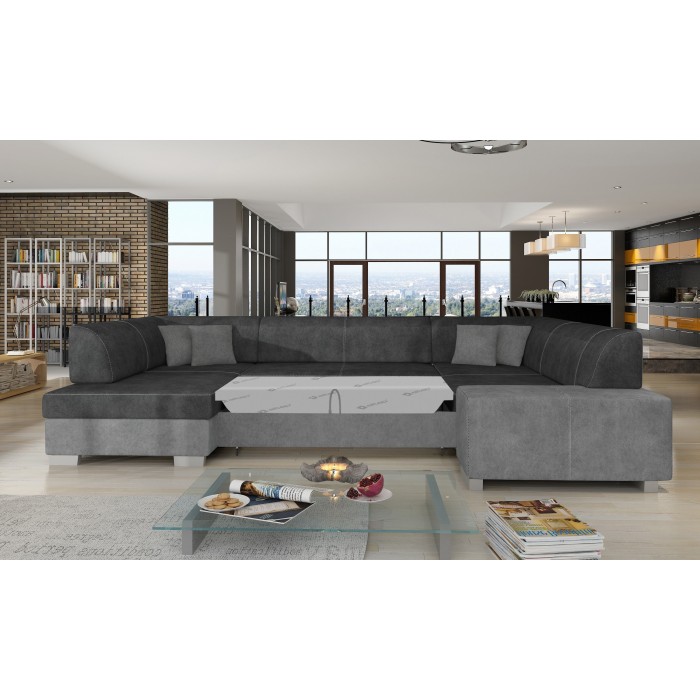 Canapé panoramique en U Gris & Gris Foncé convertible 6 places HAVANE confort panoramique 