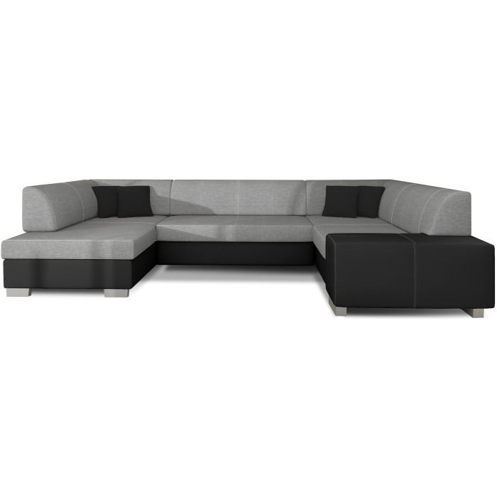 Canapé panoramique en U Gris & Noir convertible 6 places HAVANE avec couchage spacieux 