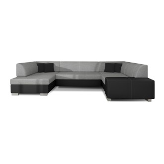 Canapé panoramique en U Gris & Noir convertible 6 places HAVANE avec couchage spacieux 