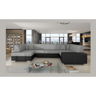 Canapé panoramique en U Gris & Noir convertible 6 places HAVANE avec couchage spacieux 