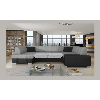 Canapé panoramique en U Gris & Noir convertible 6 places HAVANE avec couchage spacieux 