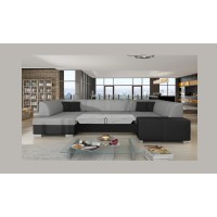 Canapé panoramique en U Gris & Noir convertible 6 places HAVANE avec couchage spacieux 