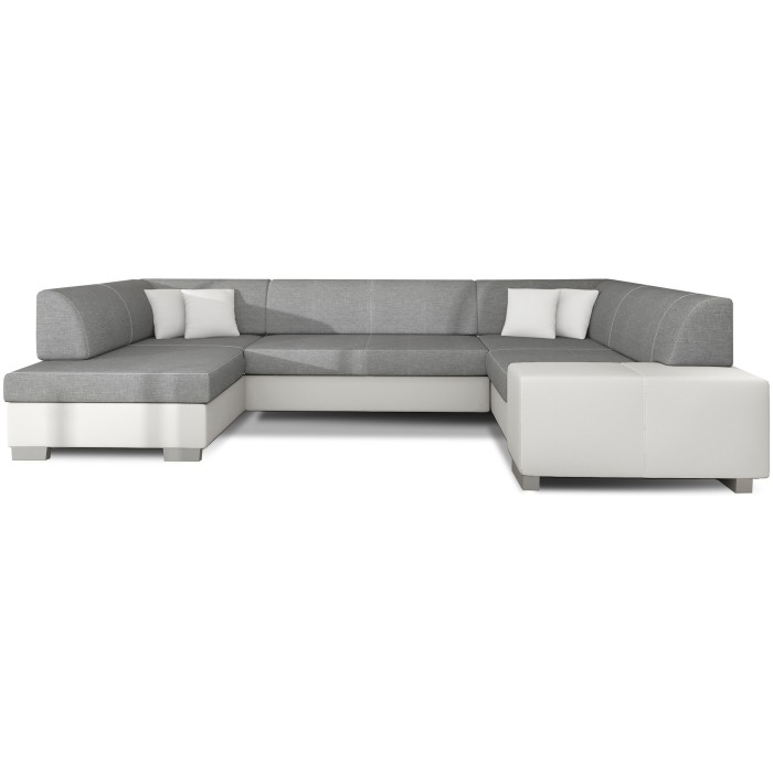 Canapé panoramique en U Gris & Blanc convertible 6 places HAVANE ressorts ondulés 