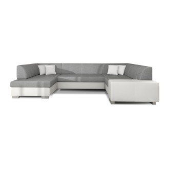 Canapé panoramique en U Gris & Blanc convertible 6 places HAVANE ressorts ondulés 