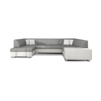 Canapé panoramique en U Gris & Blanc convertible 6 places HAVANE ressorts ondulés 