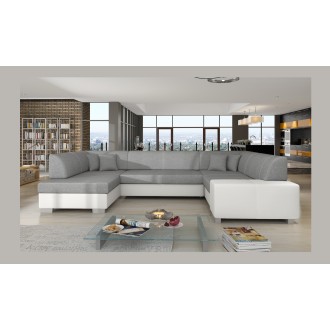 Canapé panoramique en U Gris & Blanc convertible 6 places HAVANE ressorts ondulés 