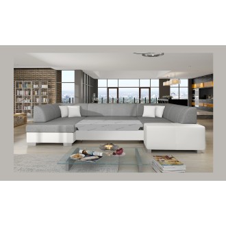 Canapé panoramique en U Gris & Blanc convertible 6 places HAVANE ressorts ondulés 