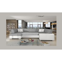 Canapé panoramique en U Gris & Blanc convertible 6 places HAVANE ressorts ondulés 