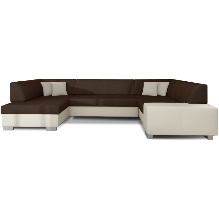 Canapé panoramique en U Marron & Blanc convertible 6 places HAVANE pour grand salon 