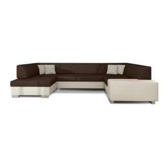 Canapé panoramique en U Marron & Blanc convertible 6 places HAVANE pour grand salon 