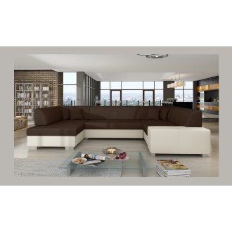 Canapé panoramique en U Marron & Blanc convertible 6 places HAVANE pour grand salon 